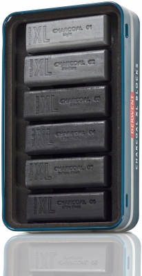 Carbune XL Derwent Proffesional, cutie metalica, solubil in apa, 6 bucati/set, nuante de gri